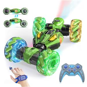Gesture Sensing RC Stunt Cars - Toys for Boys Girls 6-12 | Best Gifts for Kids 6-12 Years Old | 4WD 360 Rotating Remote Control Transform Car | All-Terrain Off Road Vehicle with Lights Music Green