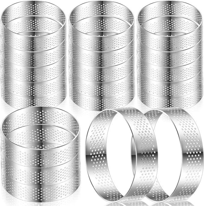 Mumufy 20 Pcs Perforated Tart Rings Round Stainless Steel Tart Rings for Baking Nonstick Metal Round Cake Ring for Pastry French Dessert Mousse Food Crisp Home Food Making Tool (2.4")