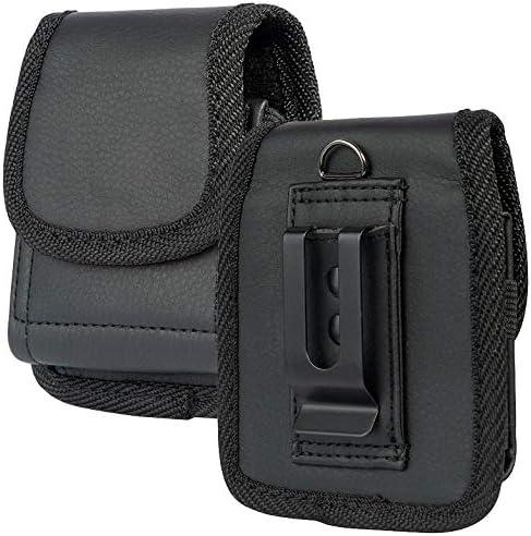 Case for Motorola RAZR 2025 Flip Phone, Nakedcellphone Black Vegan Leather Vertical Pouch [Belt Loop, Metal Clip, Magnetic Closure] for Moto RAZR+ Ultra 2024/2023/2020/2019