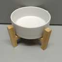Elevated Ceramic Cat Bowl - Cat Food Bowl with Bamboo Stand - Raised Dog Dish for Puppies - Anti Vomiting, Stress Free - 13.5 oz / 400 ml - White