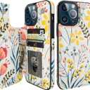 HAOPINSH for iPhone 13 Pro Max Wallet Case with Card Holder, Floral Flower Back Pattern Folio Flip PU Leather Kickstand Card Slots Case, Double Magnetic Clasp Durable Shockproof Cover 6.7"