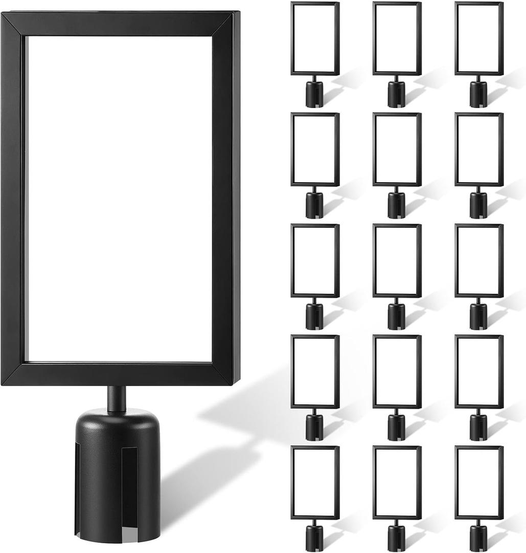 Taiyin 16 Pcs Stanchion Sign Holder Double Sided Sign Frame with Cover Stanchion Top Frames for 8.58 x 12.52 Inches Paper Size for Crowd Control Sentry Stanchions, Black
