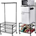 Wonderjune 1 Pcs Portable Mini Fridge Organizer Shelf with Wheels & 8 S Hooks, Mini Fridge Storage Stand, Microwave Stand for Dorm Room, Apartment & Kitchen, Compact Shelving for Small Space(Black), 23.6 x 17.7 x 52 inches