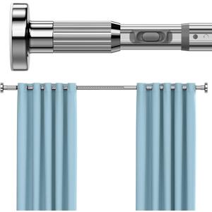 MEXAU Silver Tension Curtain Rods for Windows 41-126 Inches Heavy Duty Tension Rod Adjustable Curtain Rods No Drilling for Bathroom Living Room Outdoor Patio Hold Up Blackout Curtains and Non Slip