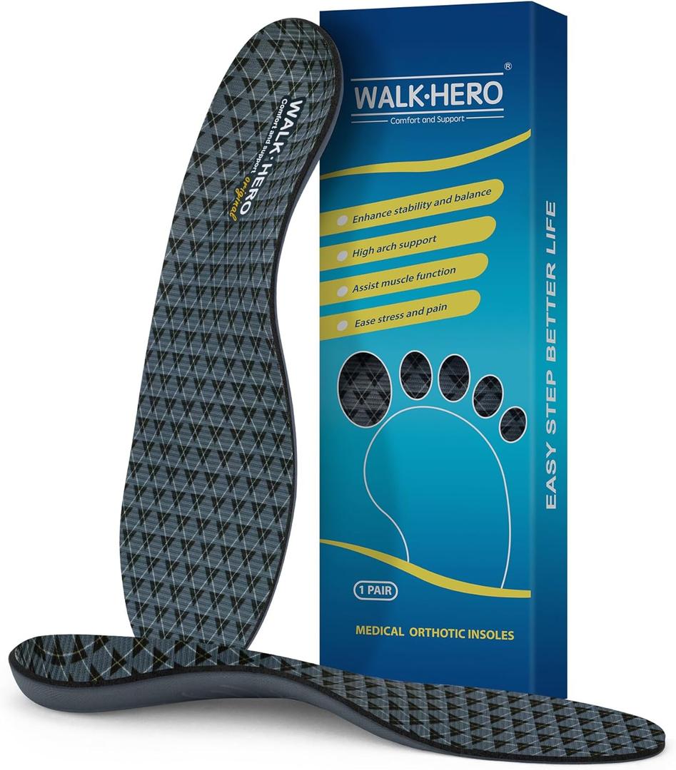 Walkhero Arch Support Insoles - Plantar Fasciitis Inserts for Foot Fatigue and Pain Relieve, Orthotic with Everyday Comfort and Support (Mens 11-11 1/2 | Womens 13-13 1/2 Gray)