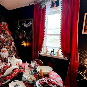 StangH Luxury Red Pompom Velvet Curtains - Christmas Home Decoration Thermal Insulated Room Darkening Window Drapes for Bedroom/Living Room/Sliding Door/Theater, W52 x L96, 2 Panels & Tiebacks