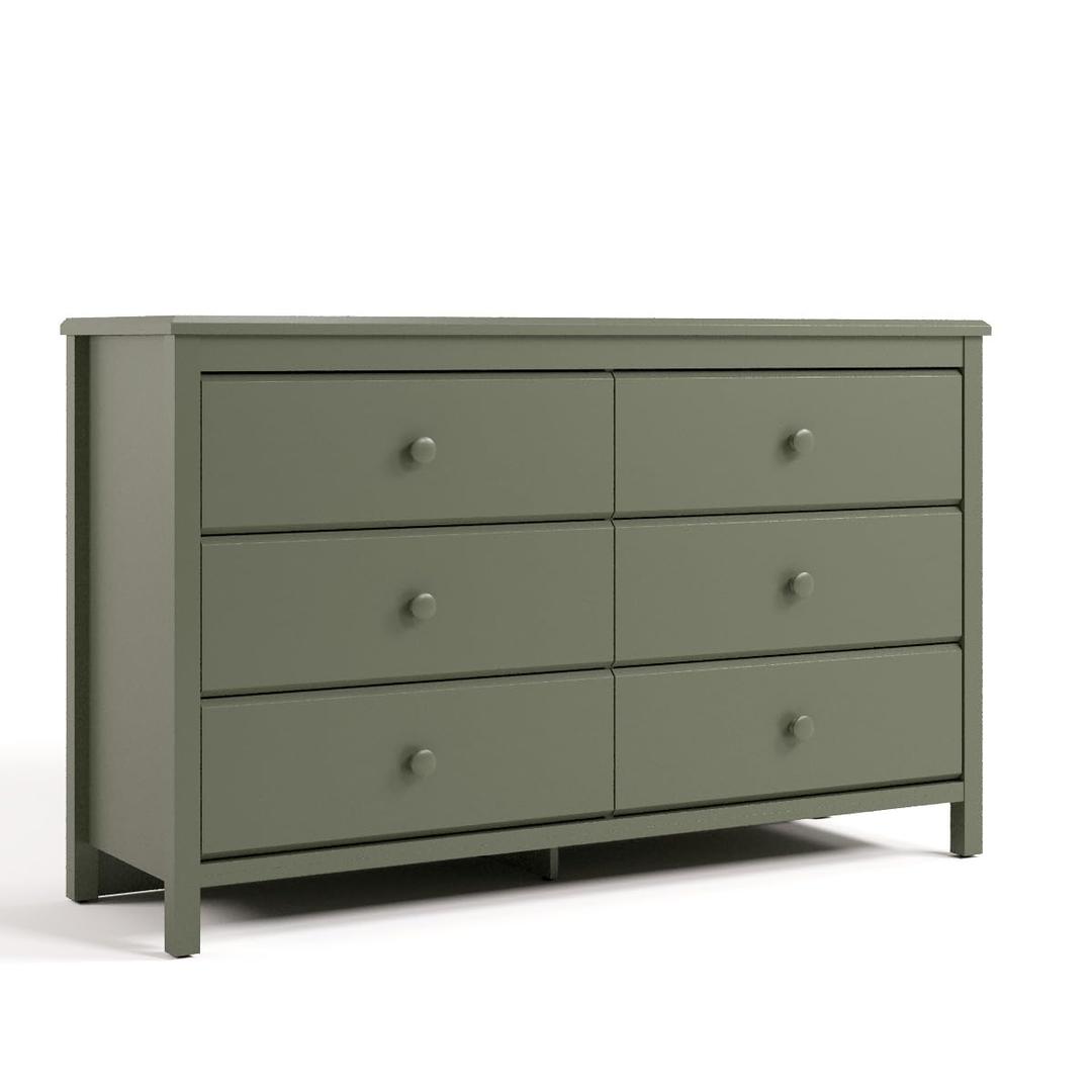 Storkcraft Alpine 6-Drawer Dresser (Olive)  GREENGUARD Gold Certified, Green Dresser for Bedroom, Kids & Nursery Storage Drawers, Safety Interlocking Drawers, Pre-Installed Tracks, Kids Bedroom