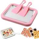 Rolled Ice Cream Maker Kit for Home, DIY Ice Cream Roll Pan with Scrapers, No Machine Required, Fun Ice Cream Maker for Kids, Family, Parties and Summer Desserts (Pink, M-8.85x6.88 inch)