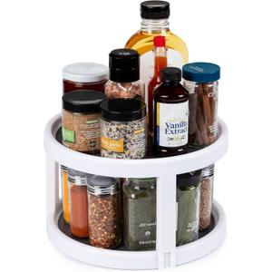 Kitchen Spaces Two-Tier Lazy Susan Organizer, Cabinet Turntable Shelf Storage for Kitchen and Pantry Items, Great for Spices or Condiments, Non-Skid, Sturdy with Full Spin, White (1 Count ( Pack of 1))