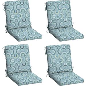 Arden 4-Pack Outdoor Patio Dining Chair Cushion, 20 x 44, Rain-Proof Seat Pad, Fade-Resistant Outdoor Cushion Coastal Blue Geometric