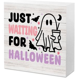 Funny Halloween Coffee Sign Halloween Ghost Coffee Decor Home Office Desk Kitchen Bar Station Table Decor Ghost Decorations Wooden Sign for Office 5 x 5 inch