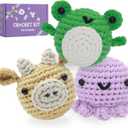 Auoinge Crochet Kit for Beginners Kids, Learn to Crochet Kits for Starters with Step-by-Step Video Tutorials, Knitting Kit for Adults, Amigurumi Family - Octopus Cow Frog (3 Pack)