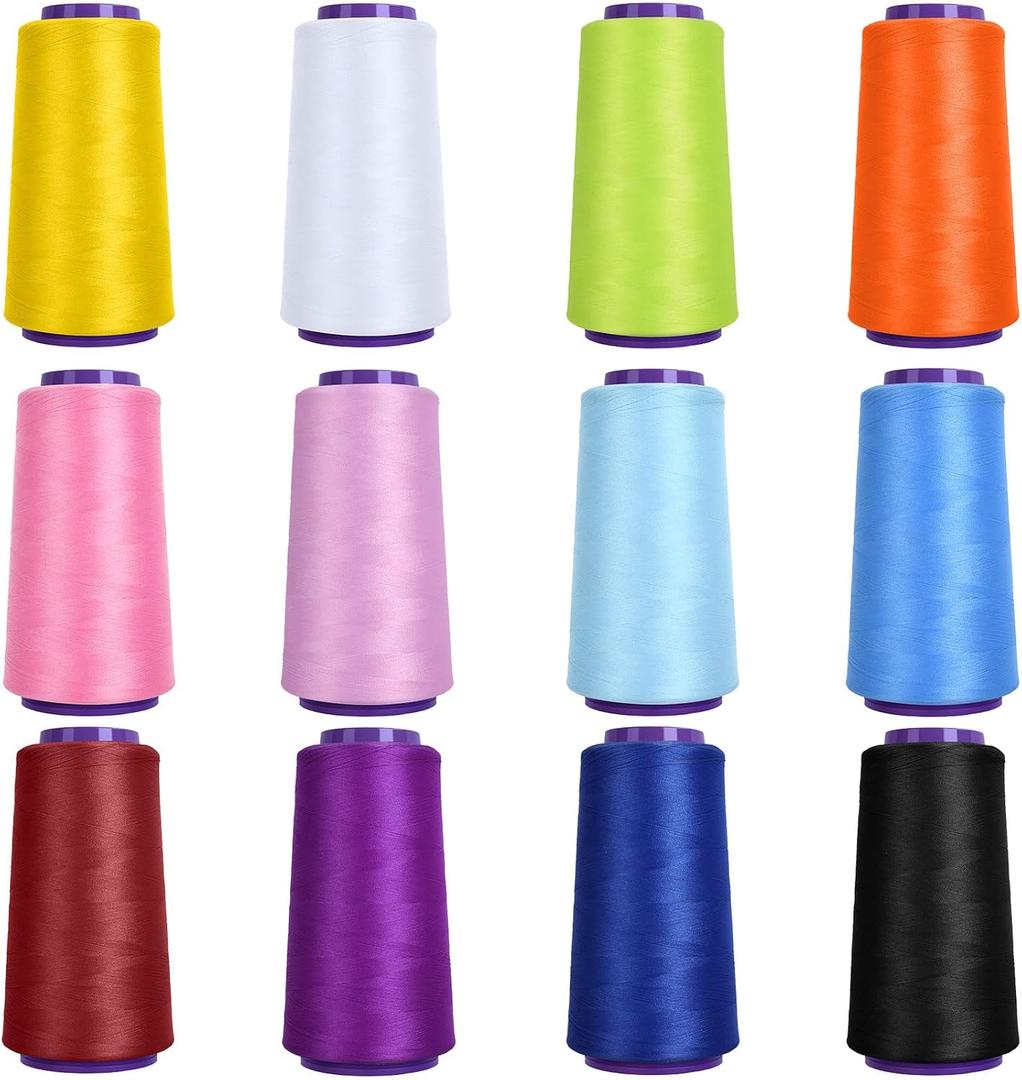 12 Pack Woolly Nylon Serger Thread Cones, 2000M Each Spool Overlock Thread, PolyesterThread for Serger&Overlock Machine Use,Low Stretchy
