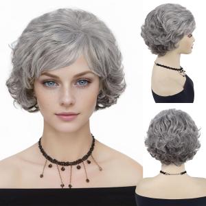GNIMEGIL 60s Wig Ombre Grey Short Curly Hair Wigs For Women Old Lady Synthetic Hair Wig Gifts For Grandma Wigs Halloween Granny Costume Seniors Mother