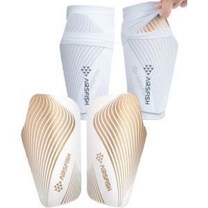 Soccer Shin Guards for Kids Adults, CE Certified Shin Pads Sleeves Defender Protection Gear with Insert Pocket EVA Cushion Reduce Shocks and Injuries for Boys Girls Men (S(4'3"-4'11"), WhiteGold)