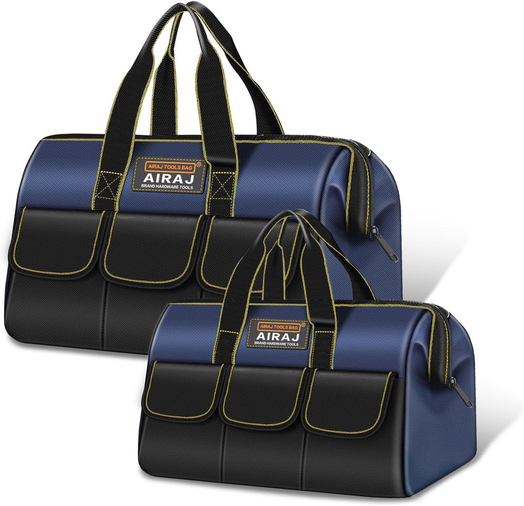 Tool Bag 2-Pack Set | AIRAJ 18" & 14" Portable Tool Storage Bag | Wide Mouth Tool Bags for Men and Women | Small Tool Tote | Tool Organizer for Home Repairs,Garage Storage,Professional Work | Tool Box