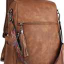 FADEON Leather Laptop Backpack for Women Designer 15.6 inch PU Laptop Bag, Ladies Travel Computer Work Backpack Brown