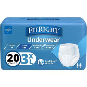FitRight Adult Incontinence Underwear, Heavy Absorbency, 3X-Large, 75"-94" Waist (20 Count)