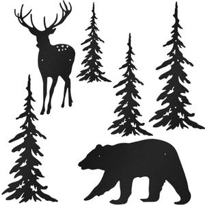 Moxweyeni 6 Pcs Metal Wall Art - Rustic Forest Hunting Sign Deer Bear Pine Tree Metal Art Wall Decor for Living Room, Bedroom, Bathroom, Indoor, Outdoor(Black)