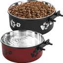 2 Pack Kennel Bowls Mountable Stainless Steel Crate Bowls for Dogs No Spill Hanging Kennel Water Feeder with Clamp Holder 2 Sizes7.08x2.83,6.3x2.63 Black Red