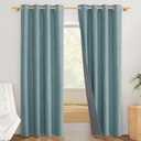 NICETOWN 100% Absolutely Blackout Linen Curtains with Thermal Insulated White Liner, Skylark Blue, 52 inches Wide, 84 inches Length Energy Saving Curtains for Living Room 2 Panels Set, Vertical Blinds