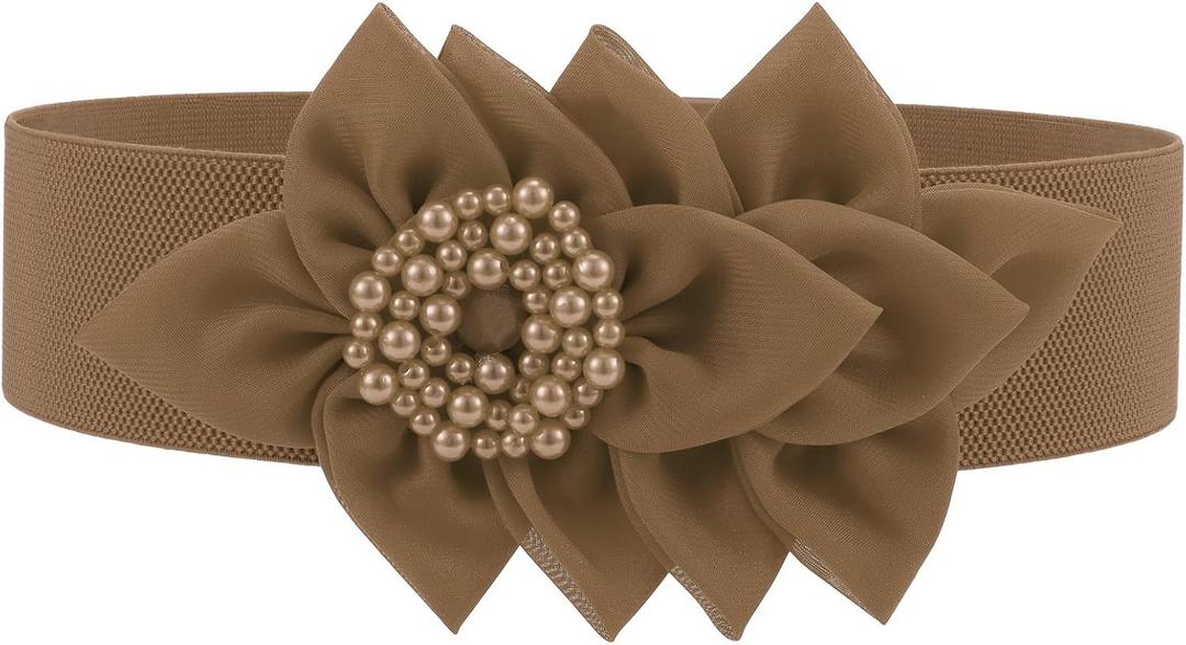 VONMELLI Women Wide Elastic Belt Stretchy Flowers Decor Belt for Women Fashion Waist Belts for Dresses