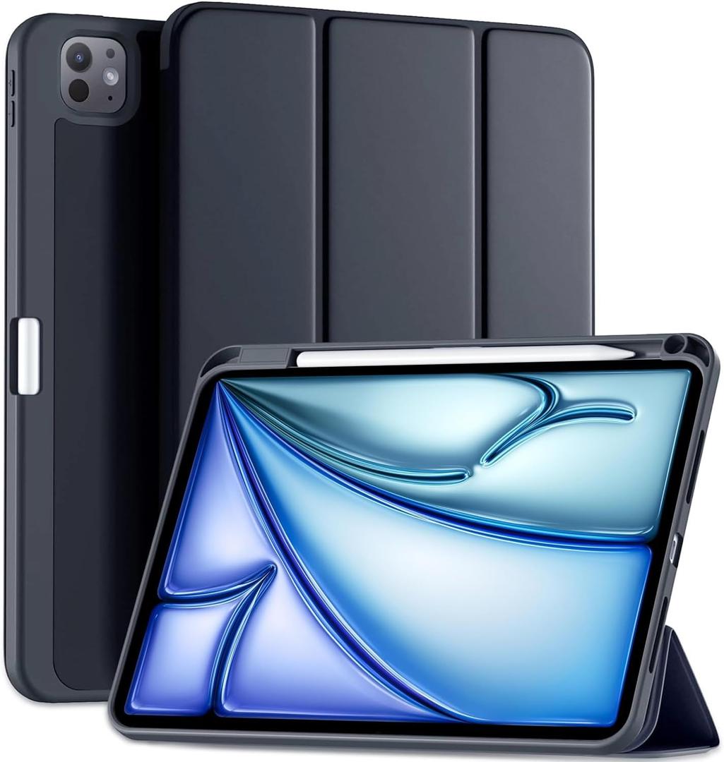 iBabyface Case for iPad Pro 11 Inch Case (M5 2025/M4 2024 5th Gen) Slim Trifold Stand Hard Back Shell Supports Pencil Pro and Pencil(USB-C) Durable Protection,Black