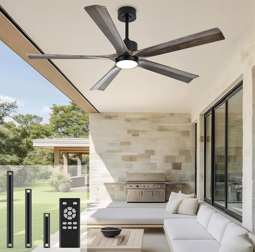 heimo 52 Inch Ceiling Fans with Lights and Remote Control Wood Outdoor Ceiling Fan for Patios Bedroom Living Room Kitchen Proch Big 5 blade Indoor Modern Wet Rated Waterproof Outside Fan(Grey)