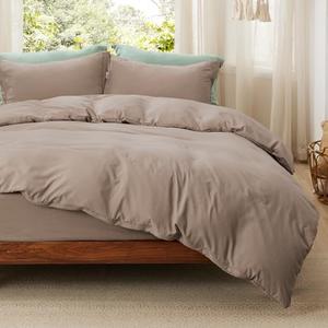 Bedsure Duvet Cover King Size with Fitted Sheet - 4 Pieces Prewashed Cotton-Like Extra Soft Bedding Set, Includes 1 Duvet Cover 104x90 Inches with Zipper Closure, 2 Pillow Shams, 1 Fitted Sheet, Khaki
