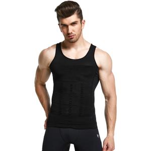 GKVK Mens Slimming Body Shaper Vest Shirt Abs Abdomen Slim (Medium, Black)