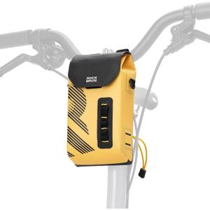 ROCKBROS Bike Handlebar Bag, Waterproof Stem Bag with Magnetic Closure, 1.3 L Capacity for Cycling Snacks and Phone, Convertible Shoulder Pack for Road Mountain Folding Bikes, Yellow