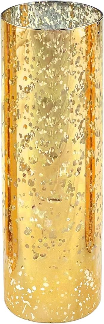 WGVI Hurricane Candle Holder Sleeve, W: 4", Ht: 12", Gold Speckled Glass Cylinder Open Both Ends, Chimney Tube Shade, 1 Piece