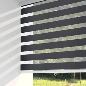 ShadesU Cordless Zebra Blinds  Light Filtering Dual-Layer Window Shades for Privacy (Black Color) (Maximum Height 72") (Width 24")