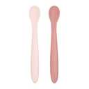 METALLIXITY Mini Silicone Spoon, Non Stick Easy Grip Light Pink/Brick Red