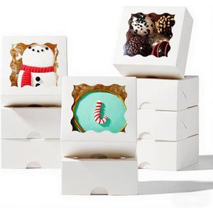 RomanticBaking 3.2" x 3.2" x 1.5" 100PCS Cookies, Soap, Chocolate Truffle, Donut, Macaron, Mini Bakery Boxes with Window (White)