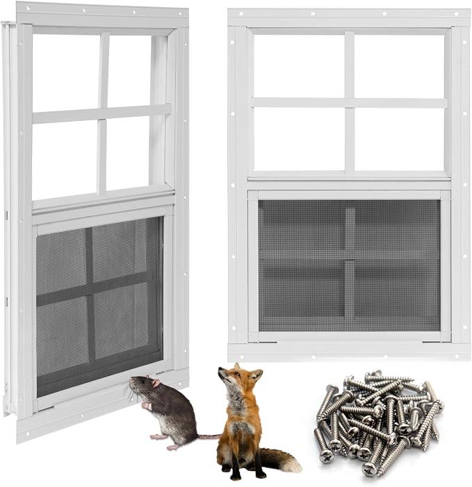 NeatiEase Upgraded Shed Windows 2 Pack, 20" x 30" Windows with Tempered Glass and Stainless Steel Screen for Shed, Chicken Coop, Playhouse, Household, Garage(Black)