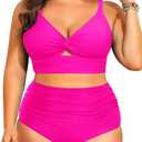 Daci Plus Size Two Piece Swimsuits - Women High Waisted Bikini Tummy Control Bathing Suits Knot Twist Swimwear 2025, Size: 14W