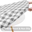 Smiry Round Picnic Tablecloth, Elastic Waterproof Fitted Vinyl Tablecloths for 42"-50" Tables, Flannel Backed Buffalo Plaid Table Cover for Dining, Camping, Outdoor, White and Grey
