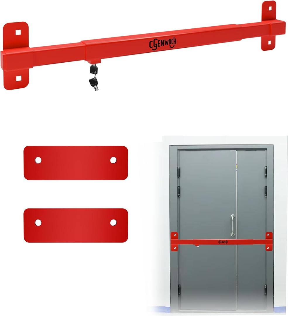 Adjustable Door Security Lock Bar, Commercial Shed Outswing Door Security Bar Fit for 32" to 42" Exterior Opening Door, Anti-Theft Barricade Lock for Jobsite Office, Warehouse, Trailer Door