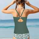 Girls Swimsuit Halterneck 2 Piece Girl Swimsuit with Floral Print Shorts Ruched Girls Tankini Swimsuit 11-18 Years (Green)