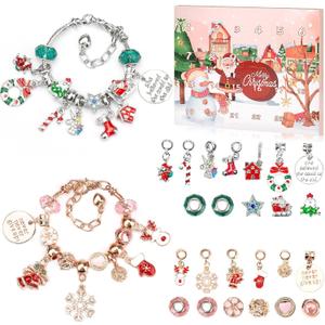 Advent Calendar 2025 Girls Bracelet Christmas Gift, 24 Day Xmas Countdown Calendar Pink DIY Charm Bracelet Jewelry for Teen Girls
