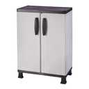 Keter Storage Cabinet with Doors and Shelves for Laundry Room, Garage, Bathroom Accessories, Closet and Home Organization, White & Grey