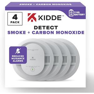 Kidde Smoke & Carbon Monoxide Detector, AA Battery Powered, LED Warning Light Indicators, 4 Pack