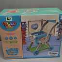 Kids Shopping Cart - 2 in 1 Toy Shopping Cart with Play Food Fruit Vegetable Dessert and Shop Accessories, 72pcs Pretend Play Grocery Store Toy Kitchen Game Trolley Play Set for Kids (Blue)