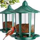 Birdream 2 Pack Bird Feeders for Outdoor Hanging, Assembly Required, 1-Min Easy Setup, Charming Castle Design, Attracting Cardinals Chickadees Goldfinches & Sparrows - Green