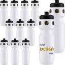 Talltalk 12 Pack Cheerleading Water Bottles Bulk 24 oz Reusable Plastic Cheer Water Bottles with Pull Top Cap Dishwasher Safe Cheerleader Drinking Bottle for Game Sports Dance Party(Black and Gold)