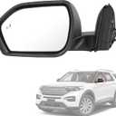Door Mirror Left Driver Side Replacement For Ford Explorer 2020-2025, Replace LB5Z17683BA, FO1320674 Heated Blind Spot Puddle Lights Black 8Pins