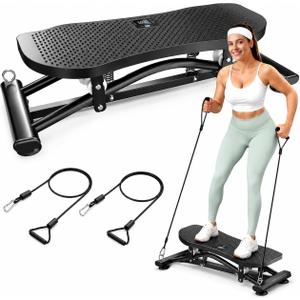 Balance Board for Adults, Rocking Stepper with Resistance Bands, 300LBS Portable Wobble Board, Quiet Side to Side Ski Simulator Trainer Exercise Machine for Home Gym Core Workout