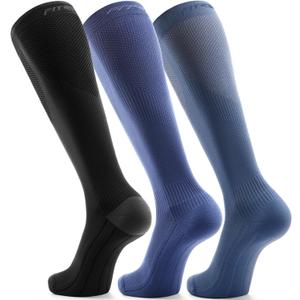 FITRELL 3 Pairs Compression Socks for Women and Men 20-30mmHg-Circulation Support Socks (Large-X-Large, Black+light Blue+dark Blue)