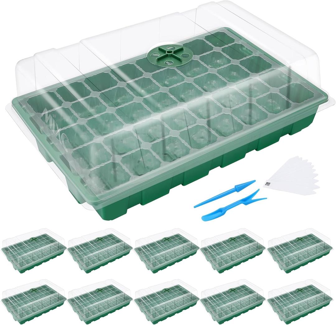 MIXC Seedling Trays Seed Starter Tray, 10-Pack Mini Propagator Plant Grow Kit Greenhouse with Humidity Vented Domes and Base for Seeds' Starting (40 Cells Per Tray, Total 400 Cells), Green